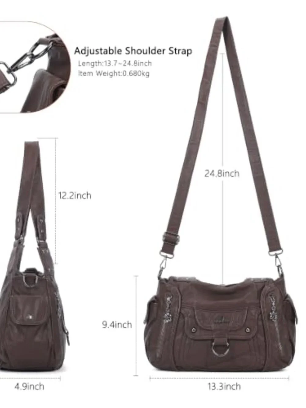 Vegan Leather Hobo Shoulder Bag with Adjustable Strap - Large Capacity Satchel